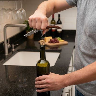 homme chandail gris avec tire bouchon