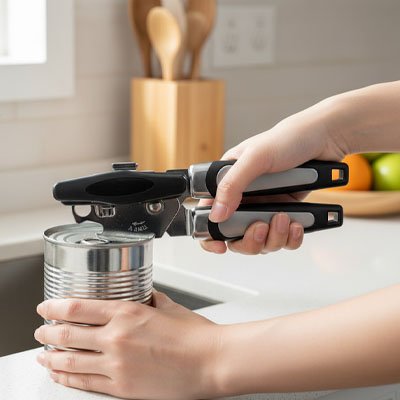 ouvre boite cuisine blanche pot ustensiles en bois ouvrant conserve